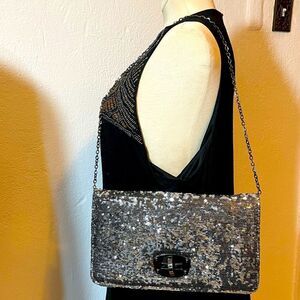 Urban Expressions silver sequins clutch crossbody evening bag